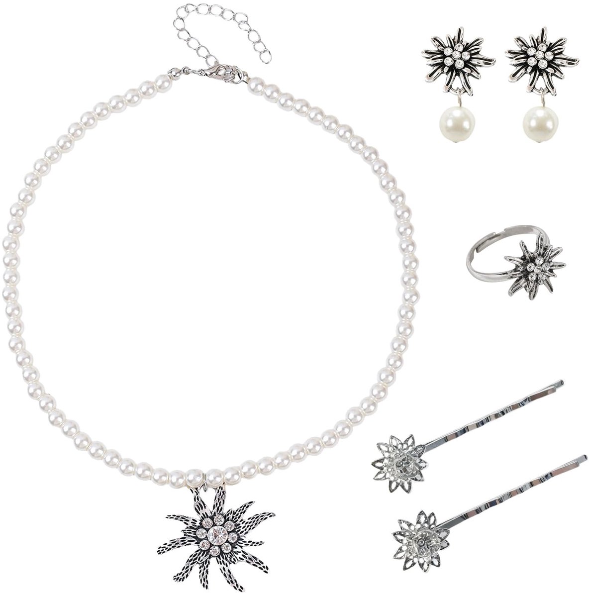 Elzusha - Klederdrachtsieradenset - 6 traditionele sieraden - Zilver