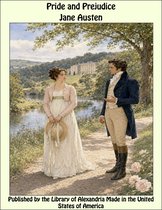 Boekomslag van 'Pride and Prejudice' van Jane Austen, met een man en vrouw in historische kleding bij een landhuis.