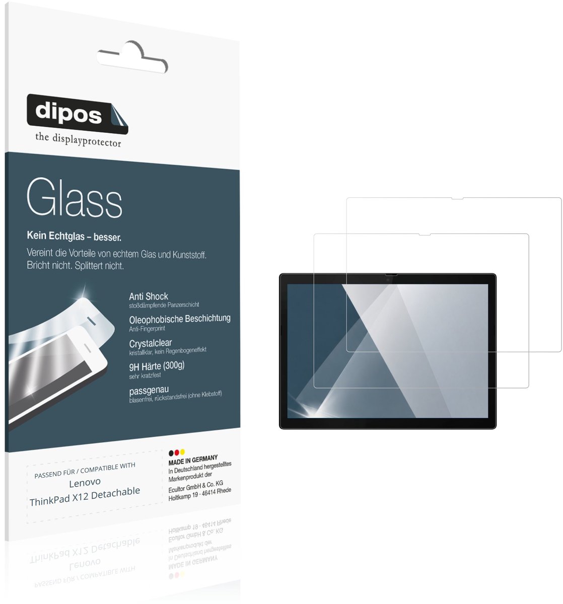 dipos – 2x Pantserfolie geschikt voor Lenovo ThinkPad X12 Detachable | 9H Screenprotector