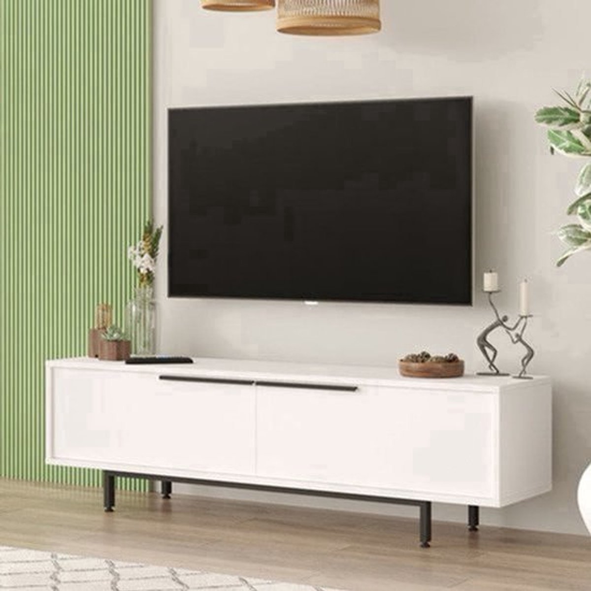 Kast – Dressoir – Opbergmeubel – Tv-meubel – Sideboard – Wit – 2 Deuren – Compact Formaat 160x36x45 cm – Stevige Poten