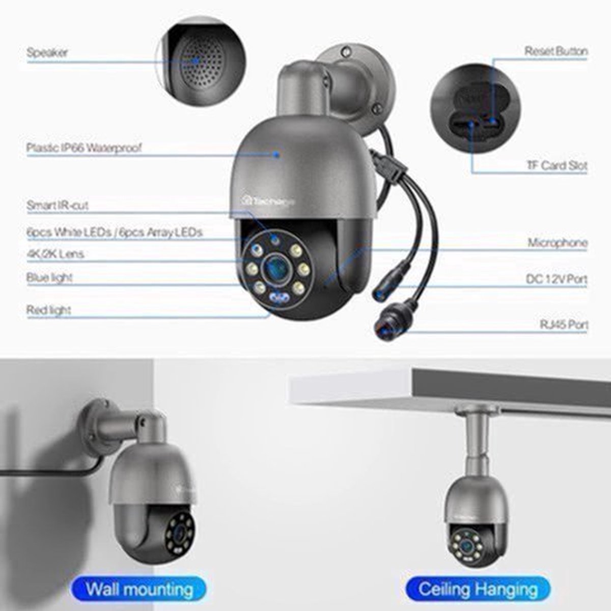 8-kanaals 4K IP Beveiligingssysteem – Beveiligingscamera – CCTV Systeem – Surveillance Kit – PTZ Camera Set – 6x 8MP Camera’s – AI Bewegingsdetectie & Tweerichtingsaudio