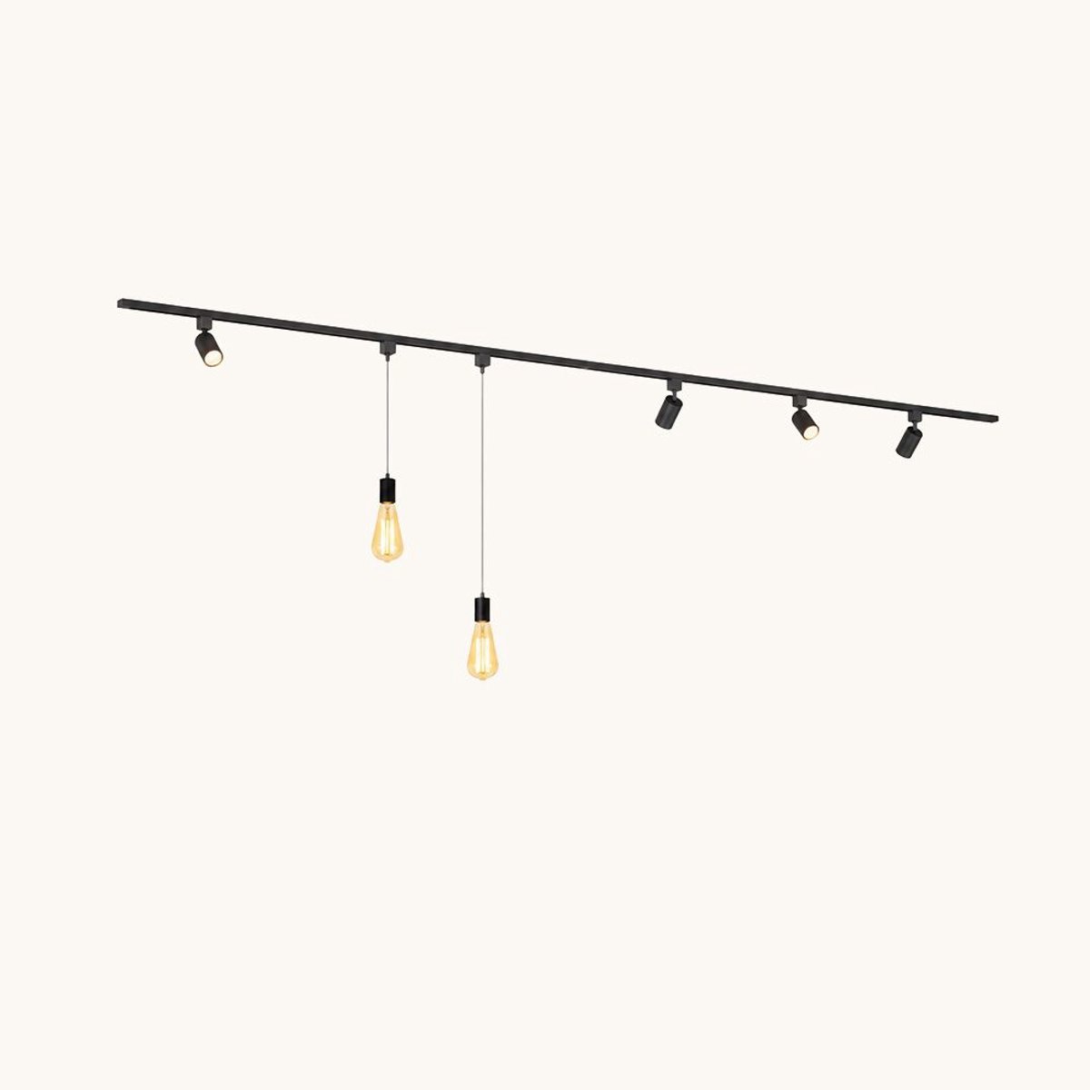 LUSENZ Railverlichting Pakket - Recht - 2x 1,5 m rail - 4 railspots - 2 hanglampen - Incl. 2700K GU10 - IP20 - Modulair - 230V - Beloria/Belano(L) -