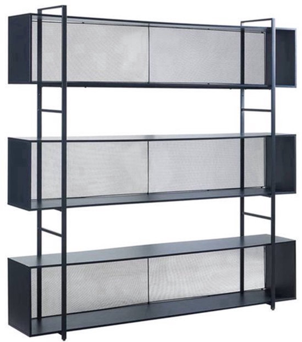 Boekenkast – Vakkenkast – Opbergkast – Open Kast – Wandrek – Zwart Metalen Frame – 3 Ruime Vakken – 180x180x33 cm