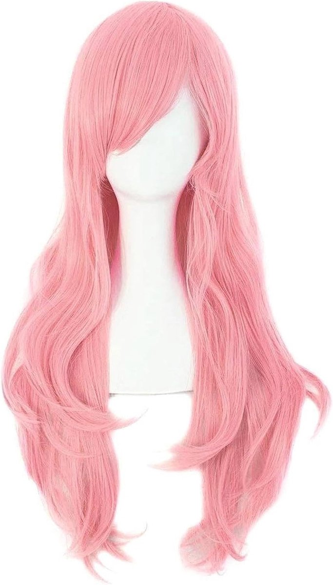 Natuurlijke Lange Krullende Cosplay Peruk voor Anime Personages en Halloween Kostuums - Hoog Temperatuur Vezel (Roze)