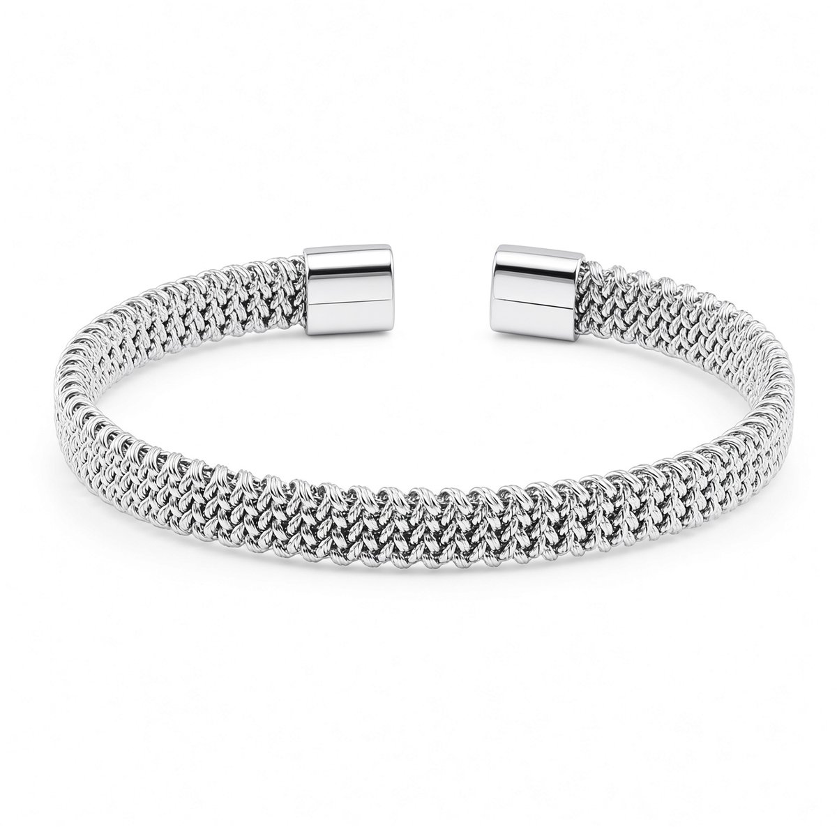 Zilverkleurige Hypoallergene Mesh Cuff Armband - Waterproof - 316L RVS - No-Fade