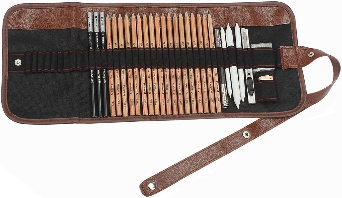 Set van 18 Schetspotloden met Gum en Snijmes voor Beginners, Ideaal voor Tekenen en Schilderen
