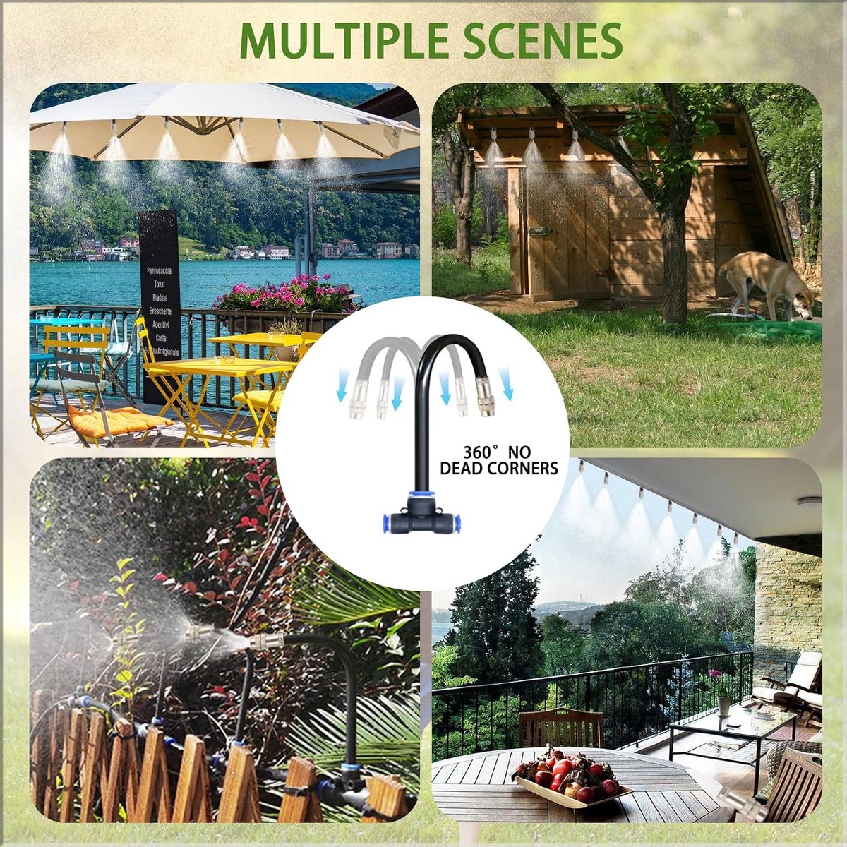 Cooling Water Sprinkler voor Patio, 10 m, 360° Irrigatiesysteem voor Tuin, Balkon en Groentetuin