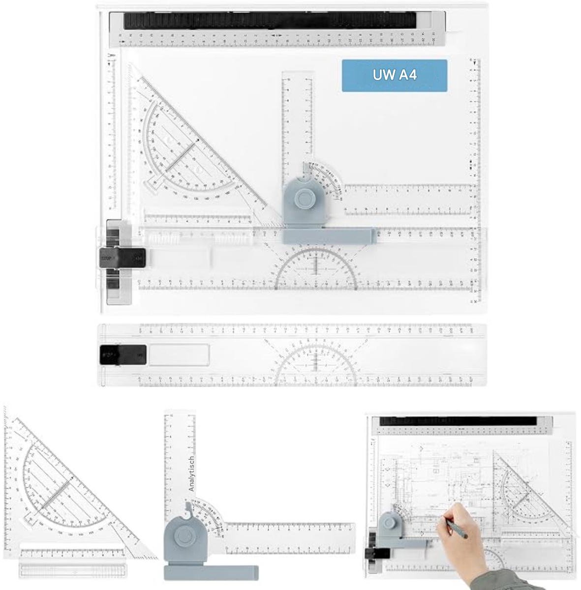 SSTRWGOOD Multifunctionele Tekentablet Set - DIN A4 Tekentablet met Verstelbare Meetfunctie en Precisiegereedschap - Geschikt voor Tekenen, Schetsen en Technisch Ontwerpen - Inclusief Meerdere Hulpmiddelen voor Artistieke en Knutselprojecten