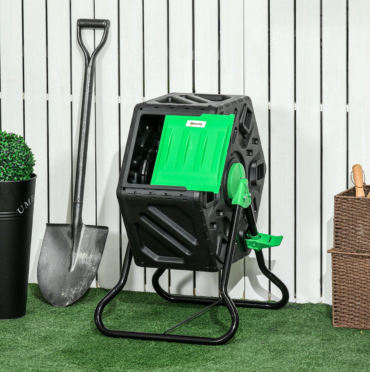 MODFU - Compostbak - 65 Liter - Draaibaar - 48 Ventilatieopeningen - Kunststof - Zwart Groen