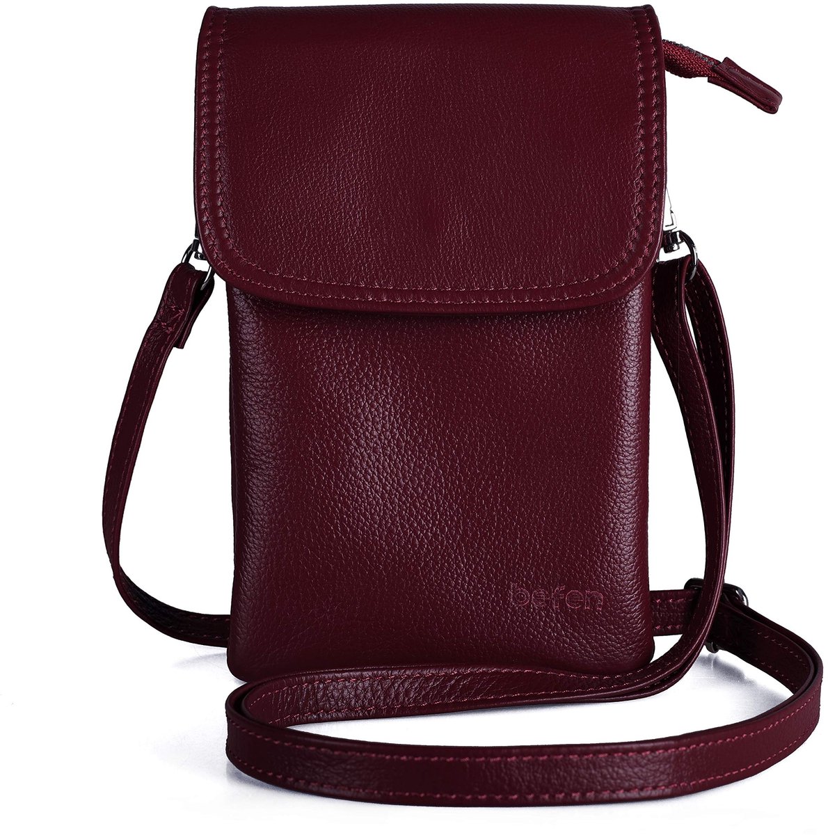 Elzusha - Echtleren Telefoon Tas - Crossbody Handtas voor Vrouwen - Rood