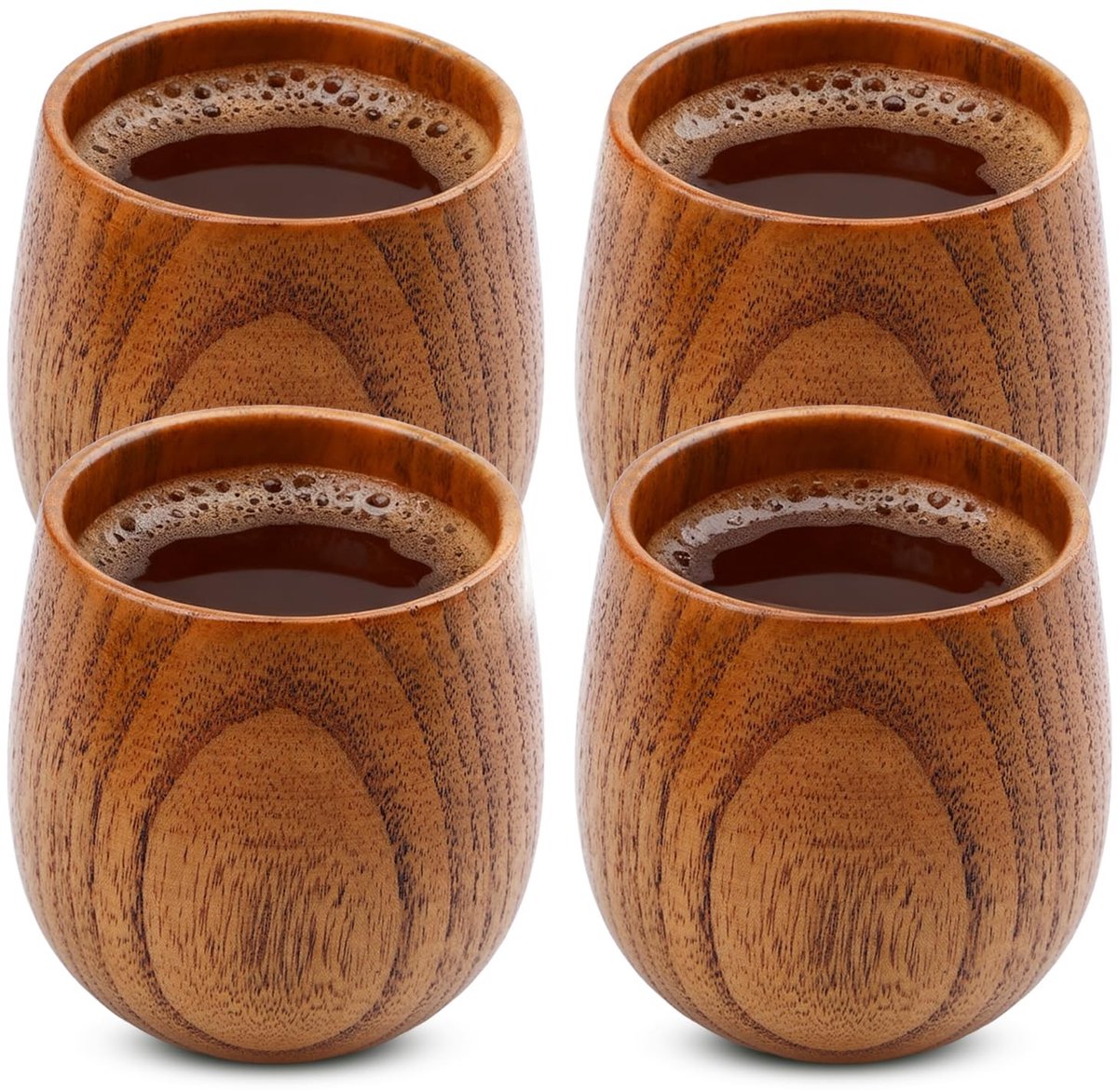 Elzusha - Set van 4 houten bekers - 200 ml - Eco-vriendelijk en herbruikbaar