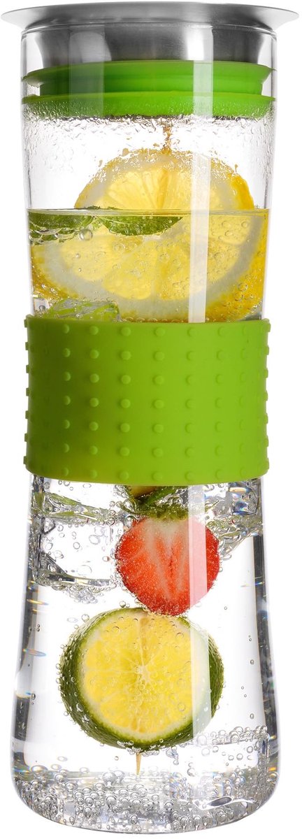 Elzusha - Tempered Glass Watercarafe met RVS Deksel en Groene Silicone Grip