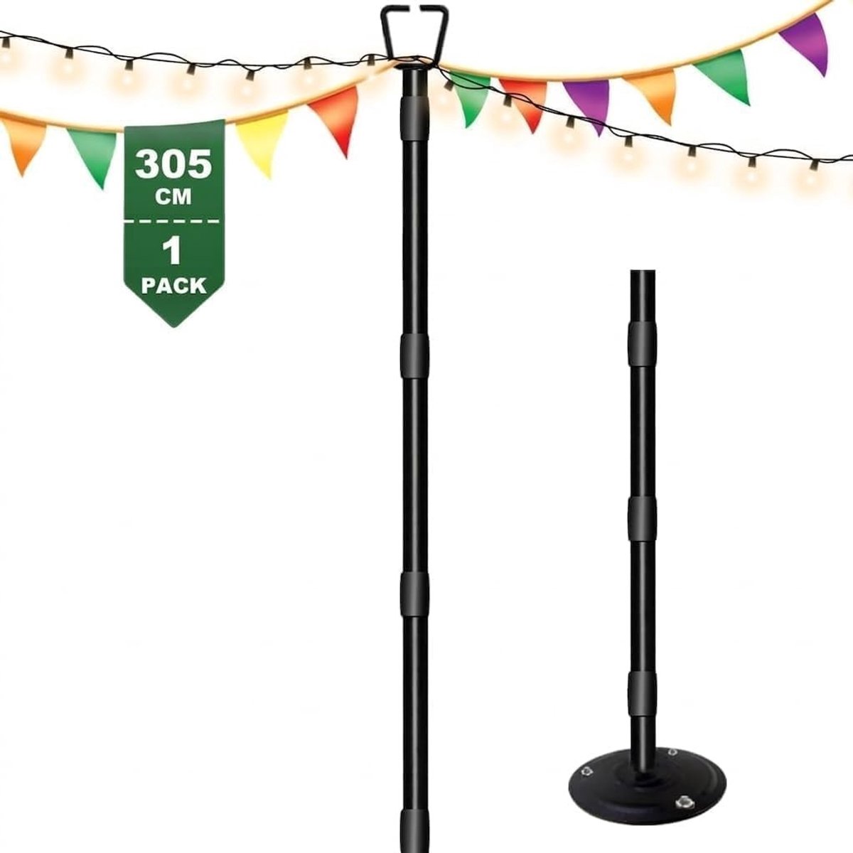 Elzusha - String Light Pole - 3M Verstelbare Hoogte voor Buiten