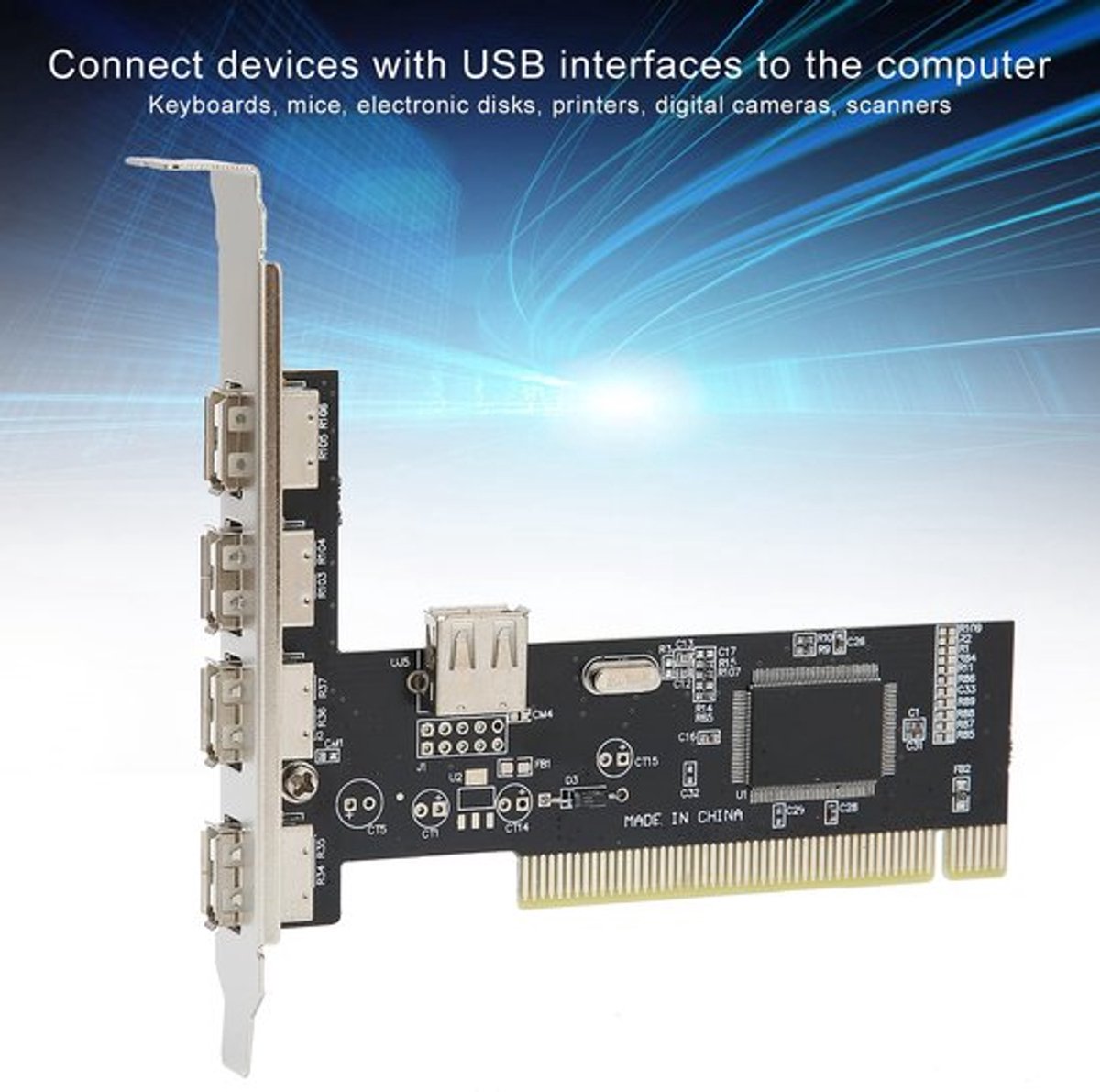 Dailygoody - PCI Naar USB-Uitbreidingskaart - 4-Poorts USB 2.0 Hubadapter - Zwart