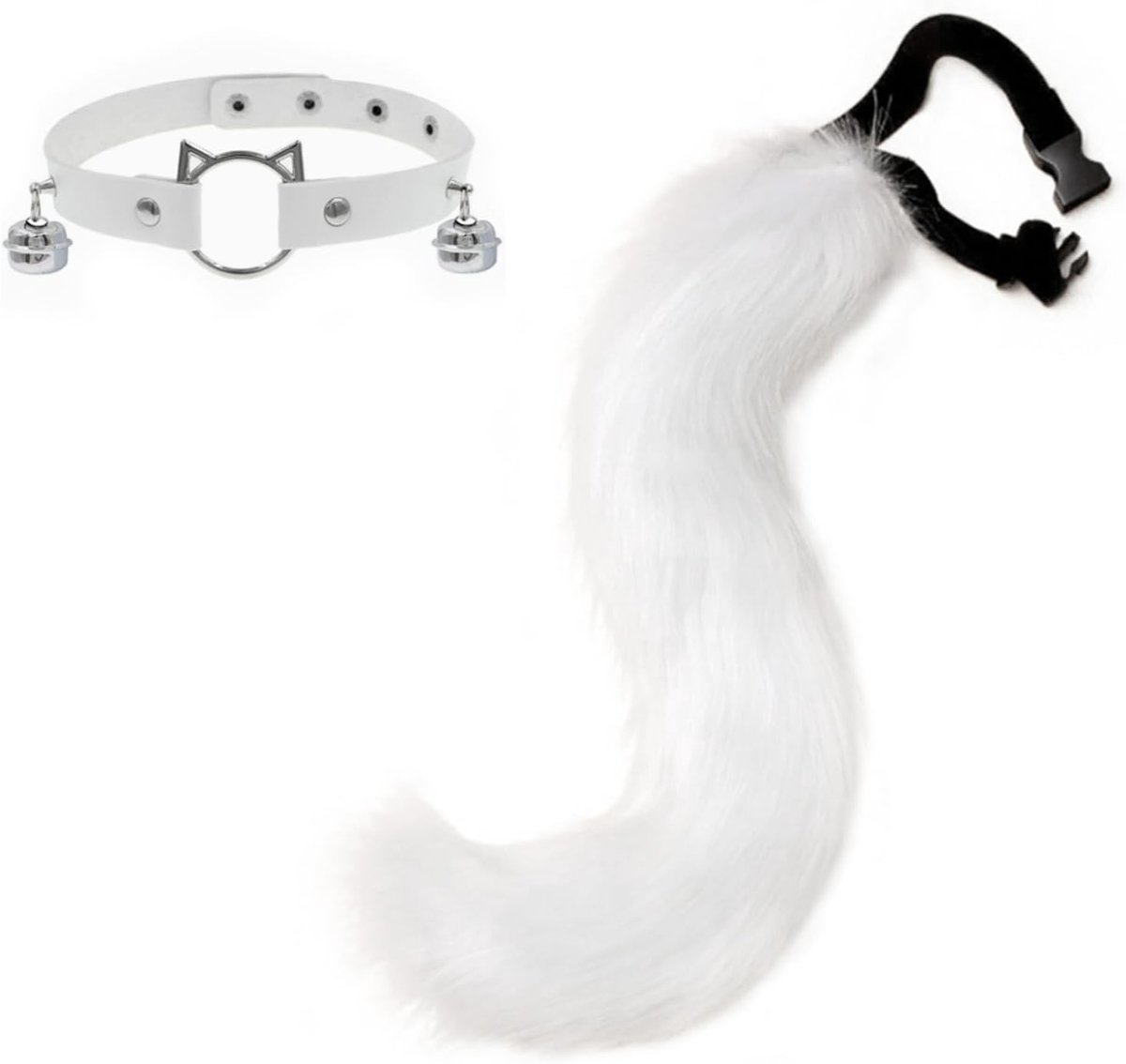 Supergrote Fluffy Vosstaart en Kraag met Bel, Verstelbaar voor Cosplay en Kostuumfeesten, Dierenthema Accessoire voor Mannen en Vrouwen