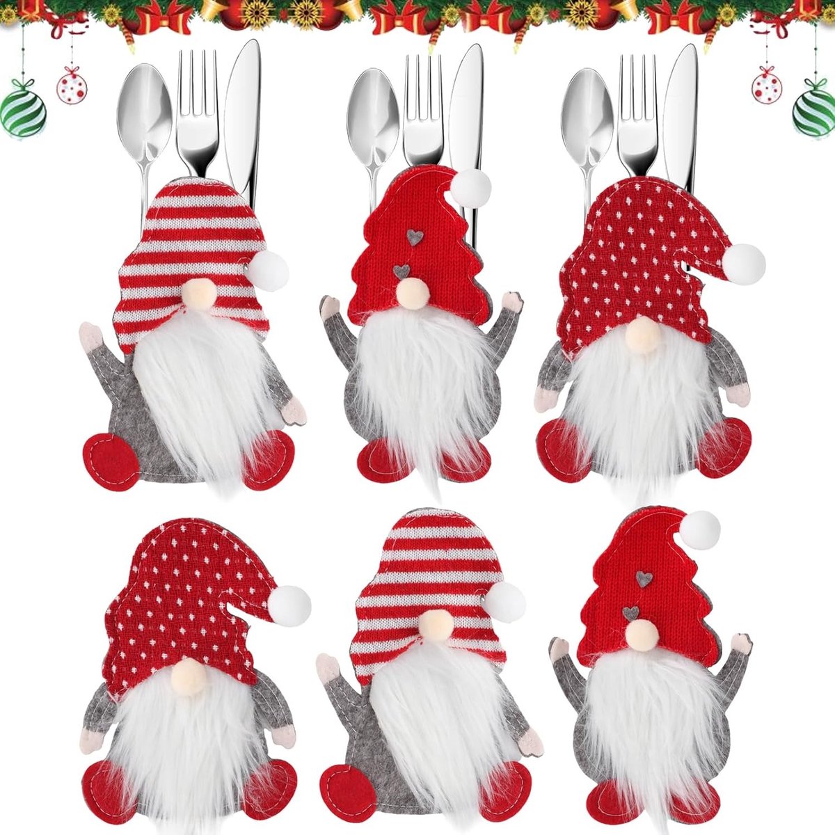 Kerstbestektas - zoals afgebeeld - 17 x 11 cm - Vilt Bestekhouder voor Tafeldecoratie