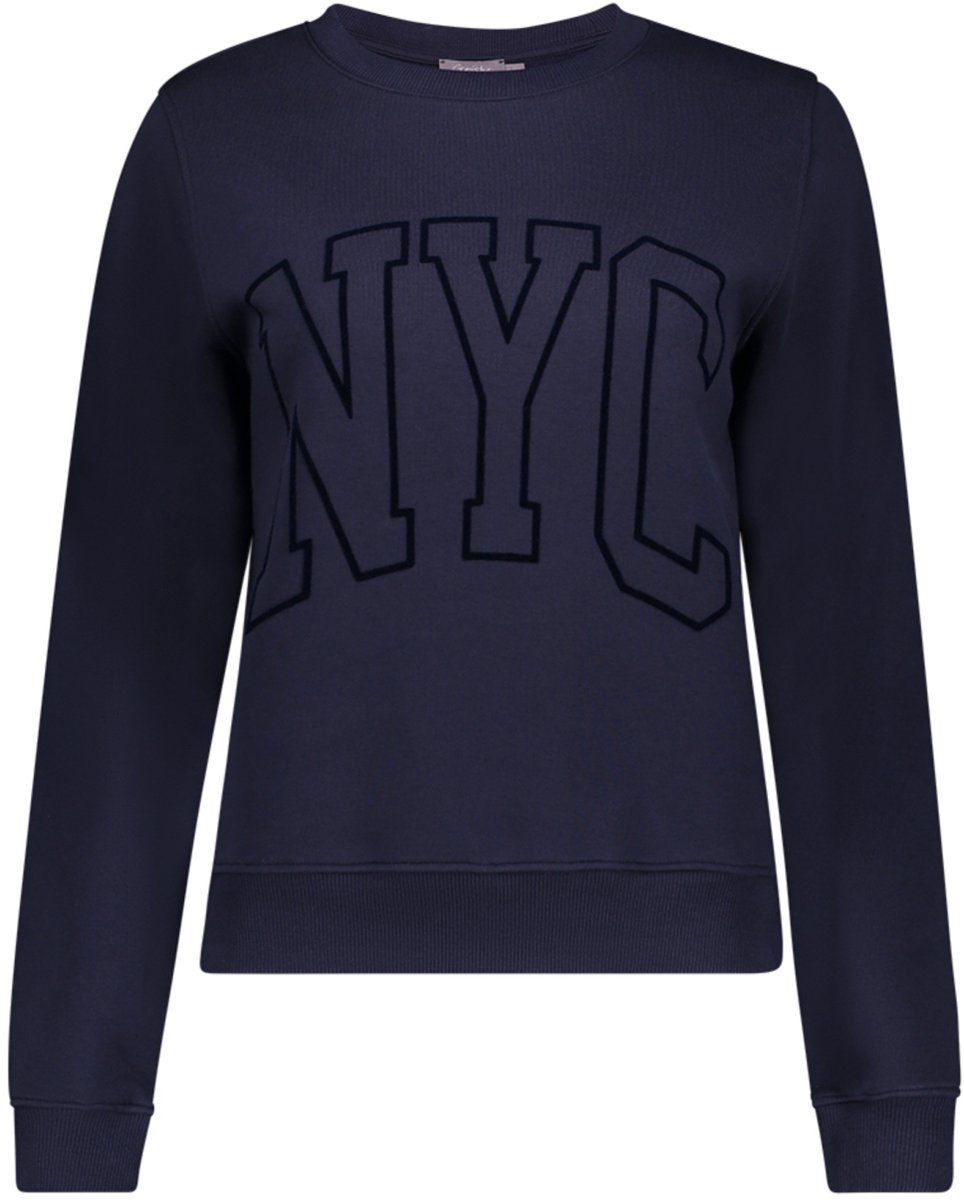 Geisha Trui Sweater Met Nyc Print 62567 41 000675 Navy Dames Maat - 3XL