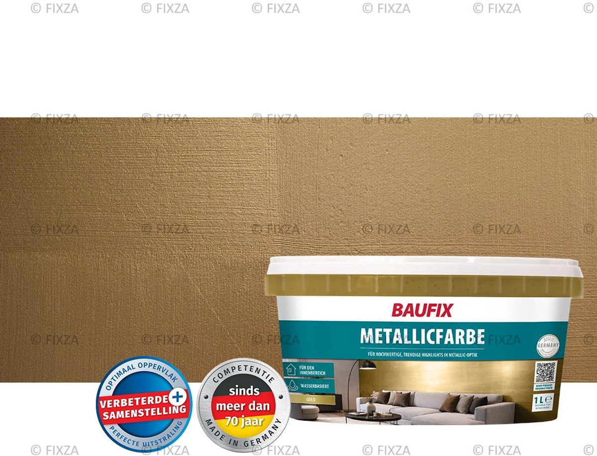 BAUFIX Metallic Goudverf Zijdeglans 1L – Decoratieve Muurverf voor Hout, Beton, Steen & Behang – Binnen