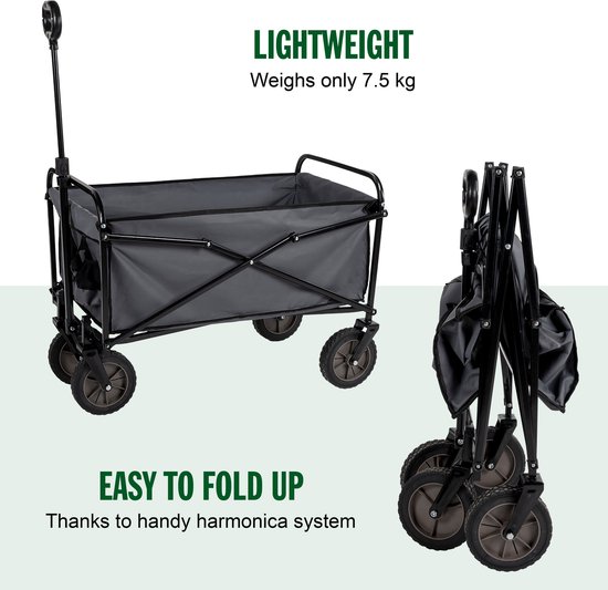 Camp Active Bolderkar Opvouwbaar - Bolderwagen tot 70kg - Rolwagentje voor Camping en Festivals - in Hoogte Verstelbare Hendel - Strandwagen 82 x 52 x 63 cm - Zwart van Camp Active — afbeelding 5