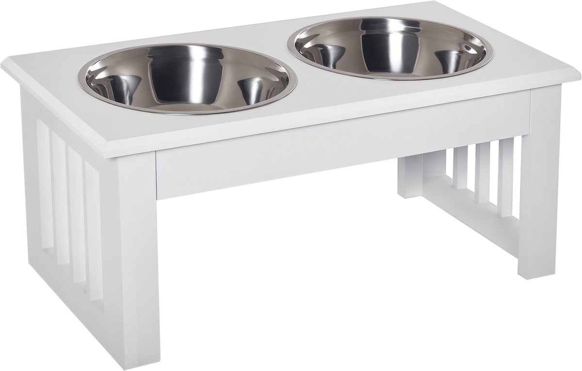 PawHut-Voerbak voor huisdieren - Hout - 44x24x15cm - Wit