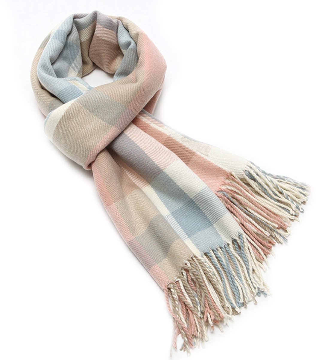 Dames Winter Sjaal met Ruitpatroon – Grote Vierkante Omslagsjaal, XXL, met Franjes (Roze, 60 x 200 CM)