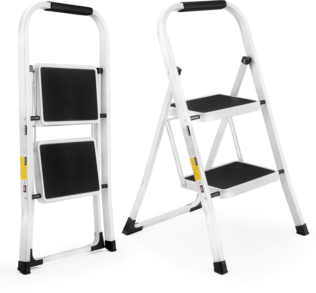 Lichtgewicht opvouwbare 2-treden opstapkruk voor volwassenen - antislip pedaal - draagvermogen 150 kg - met handgrepen - stevig en draagbaar - ideaal voor keuken en huishouden