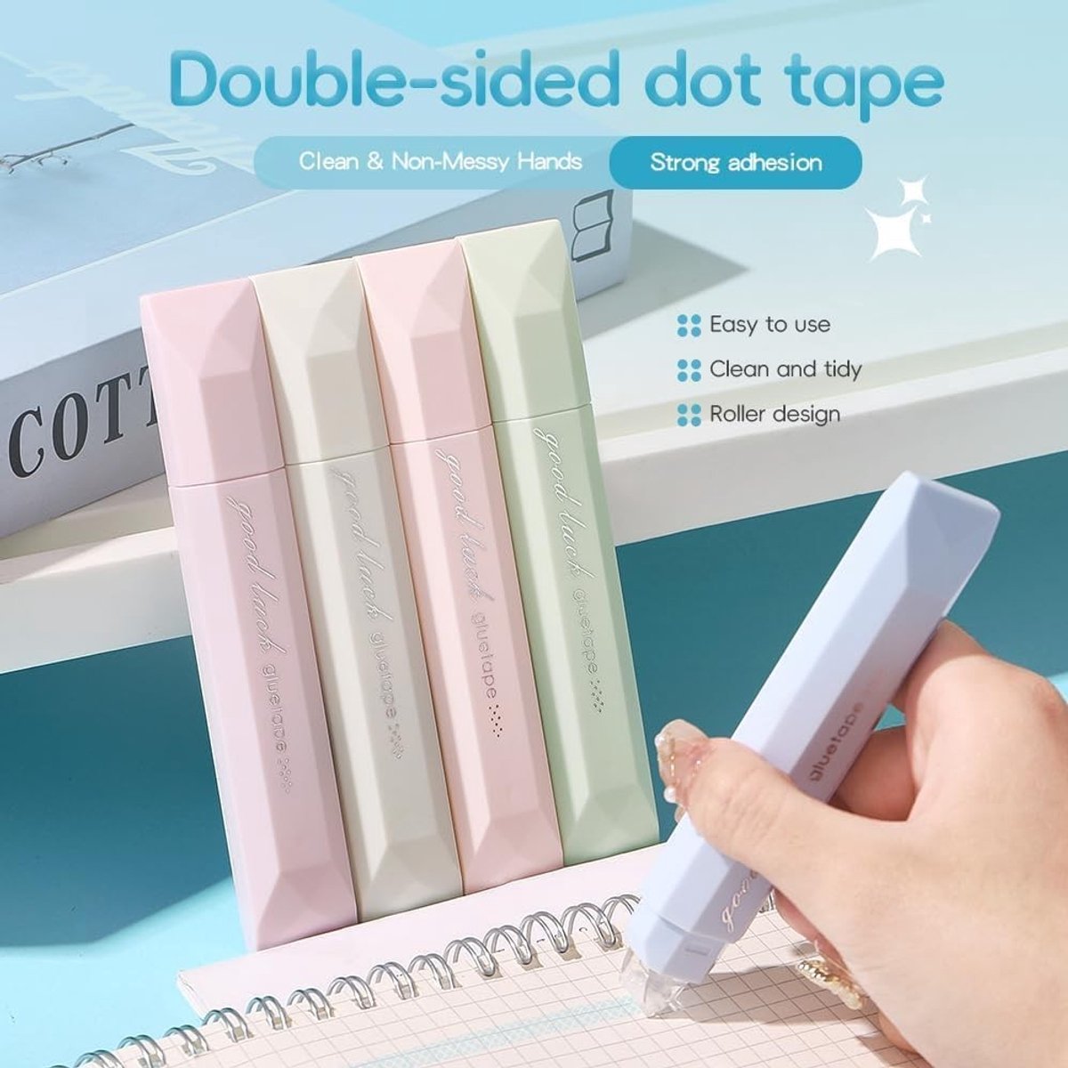 Dubbelzijdige Plakbandroller - Transparant - Compact - Multifunctionele Plakband voor Knutselwerk - Voor School, Kantoor en Creativiteit