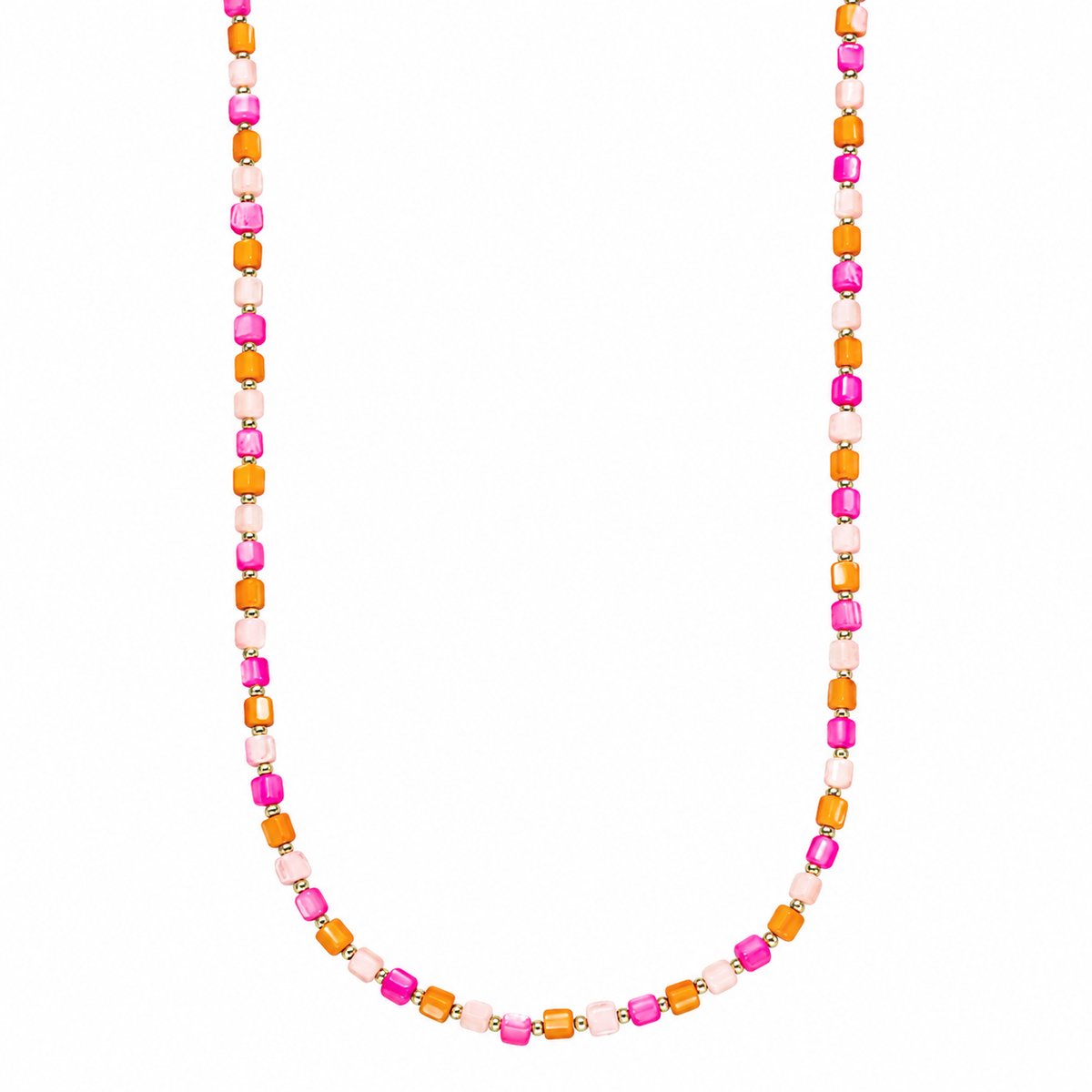 Victorious Kralen Ketting Dames – Roze Oranje Beaded Halsketting – Goudkleurig - 39–44 cm