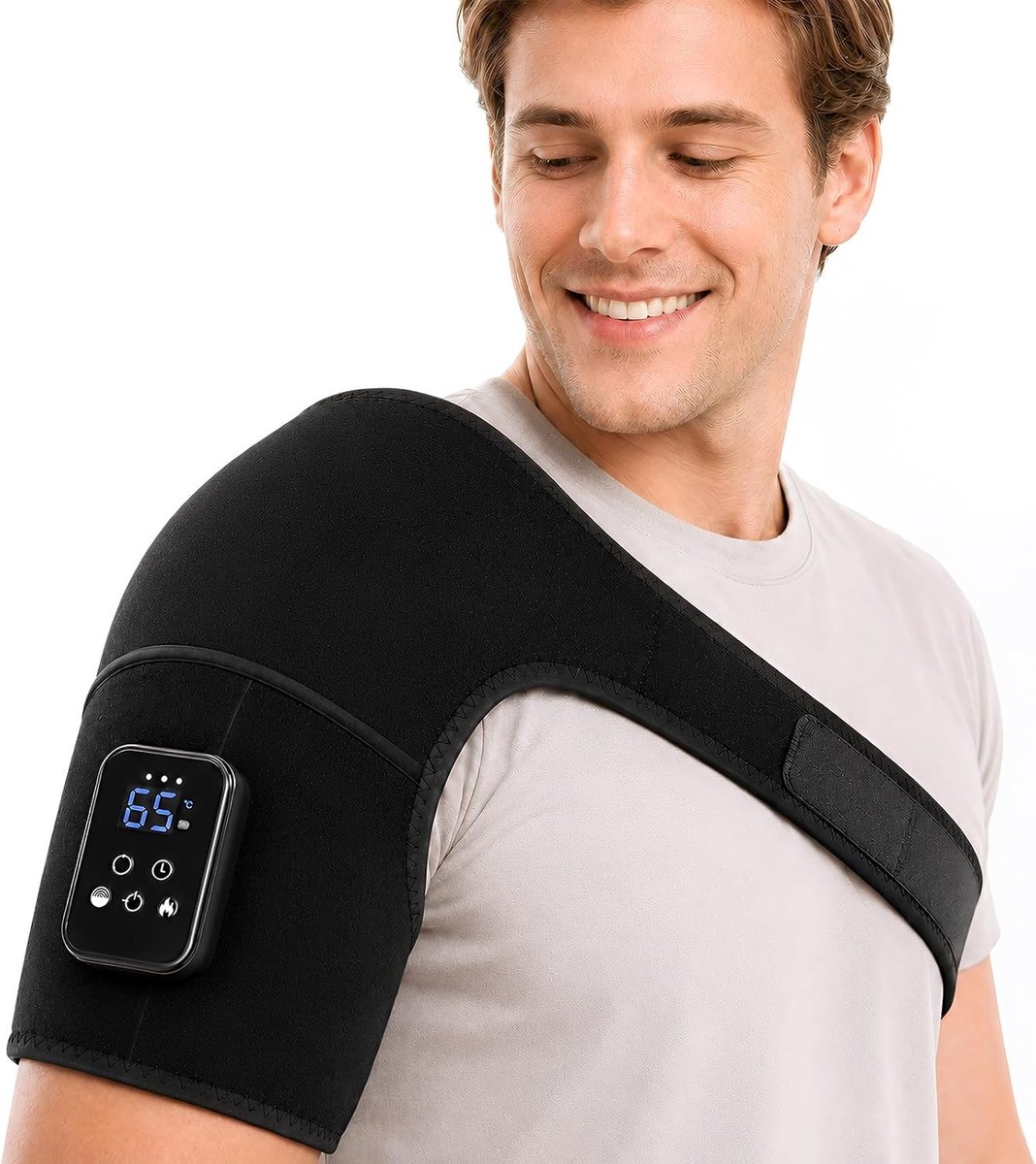 Verwarmd massagekussen met LED-display, kniemassage, 3 warmtestanden en 5 trillingsmodi voor optimale ontspanning en pijnverlichting, 3000 mAh batterij, ideaal voor schouder, elleboog en knie
