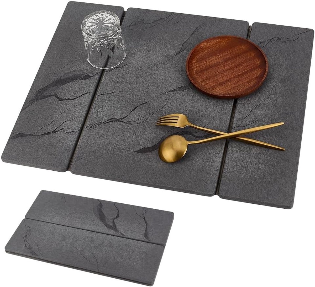 Sneldrogende Vloermat van Diatomee 40 x 50 cm - Opvouwbare Onderlegger voor Keuken, Flessen en Servies (Donkergrijs)