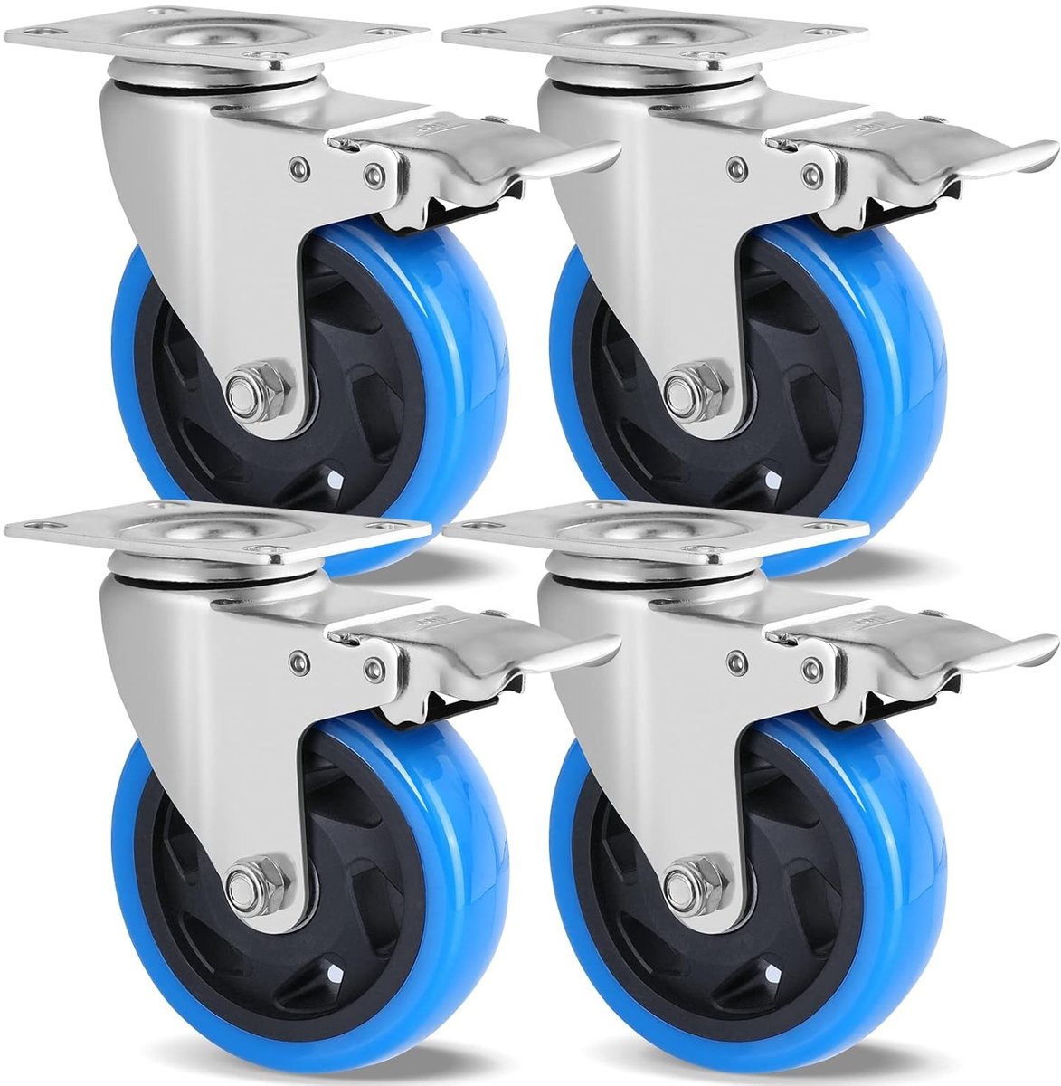 Zwenkwielen met Remmen 100mm, 360° Draaibare Zwenkwielen voor Meubels, Stil en Sterk tot 600kg, Ideaal voor Industrie en Huishouden (4)