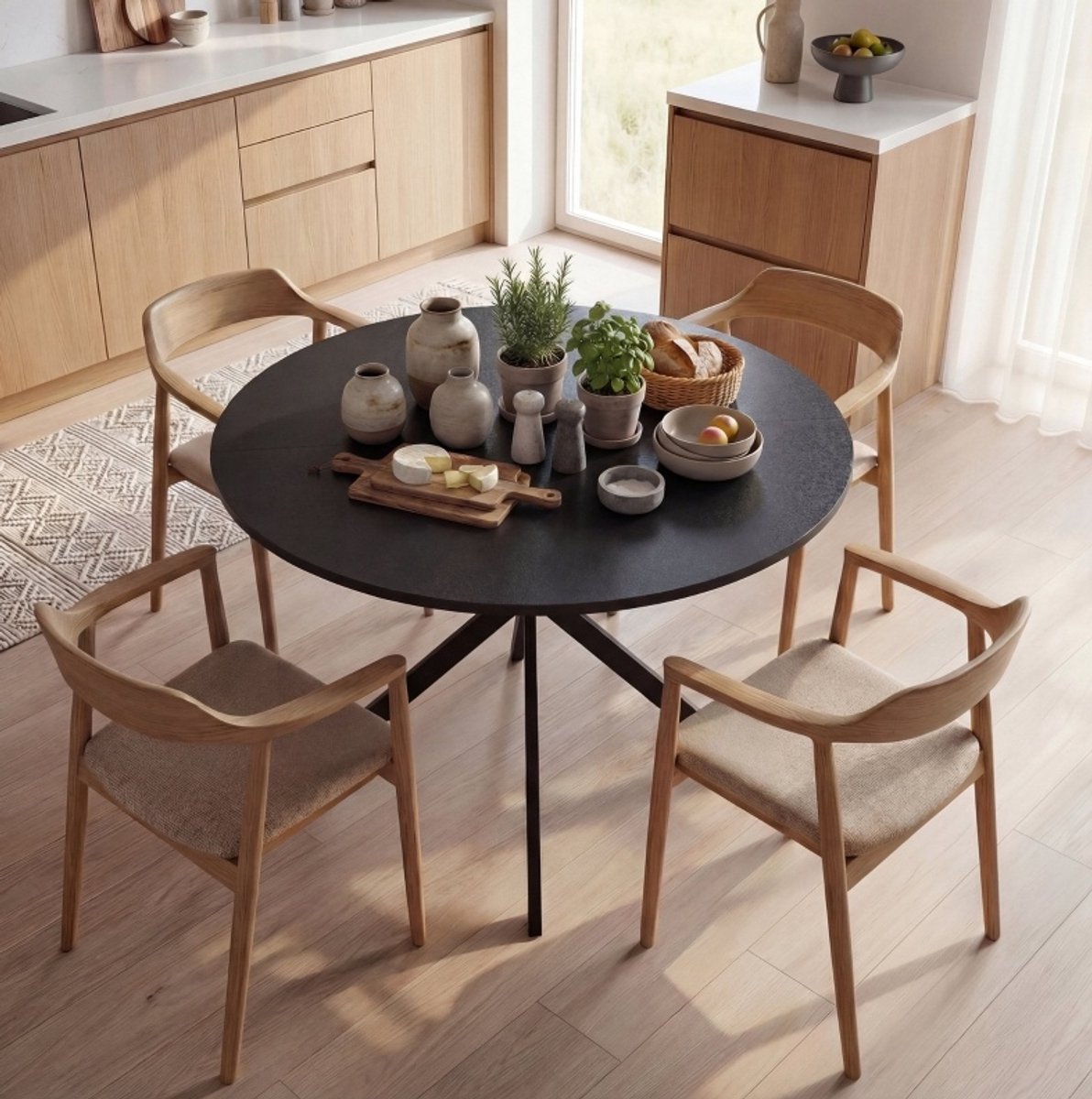 MIVRAY Ronde Eettafel Met Krasbestendig Blad Voor Vier Personen In Keuken Of Eetkamer Met Stalen Kruispoten Hout Zwart 100 x 100 x 75 Cm