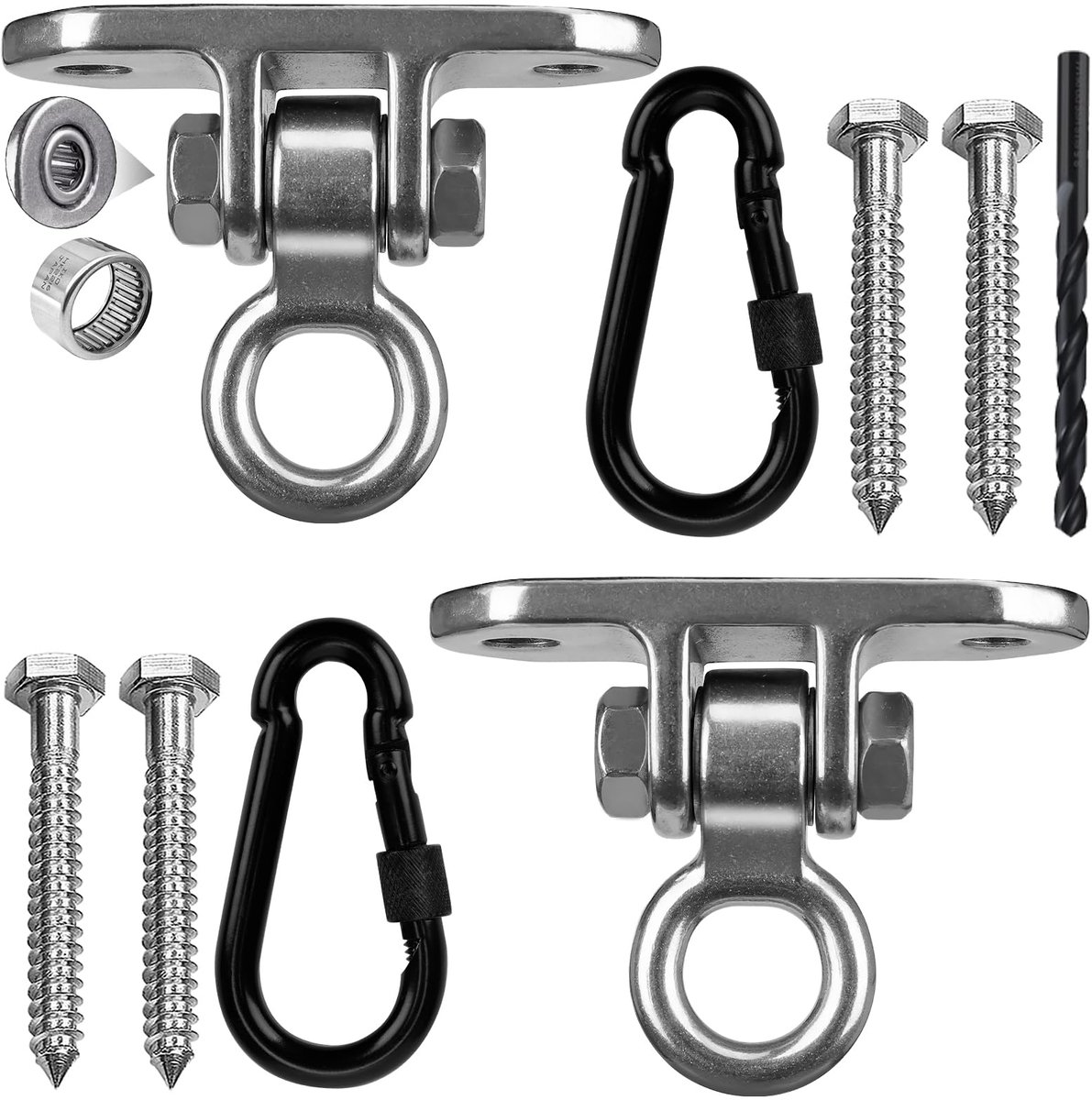 Plafondhaak - Zwaar Belastbaar 450 kg, 180° Draaibaar, RVS 304 - Voor Hangmat, Schommel, Hangstoel, Bokszak, Yoga - Binnen & Buiten - Geschikt voor Houten Balken & Betonnen Plafonds - Set van 2
