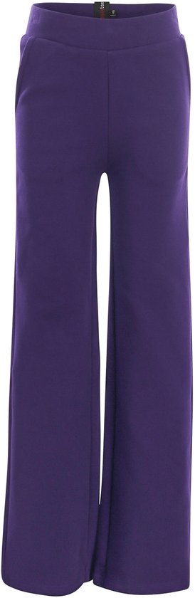 Paarse wijde broek voor meisjes, staand model, met steekzakken aan de voorkant.