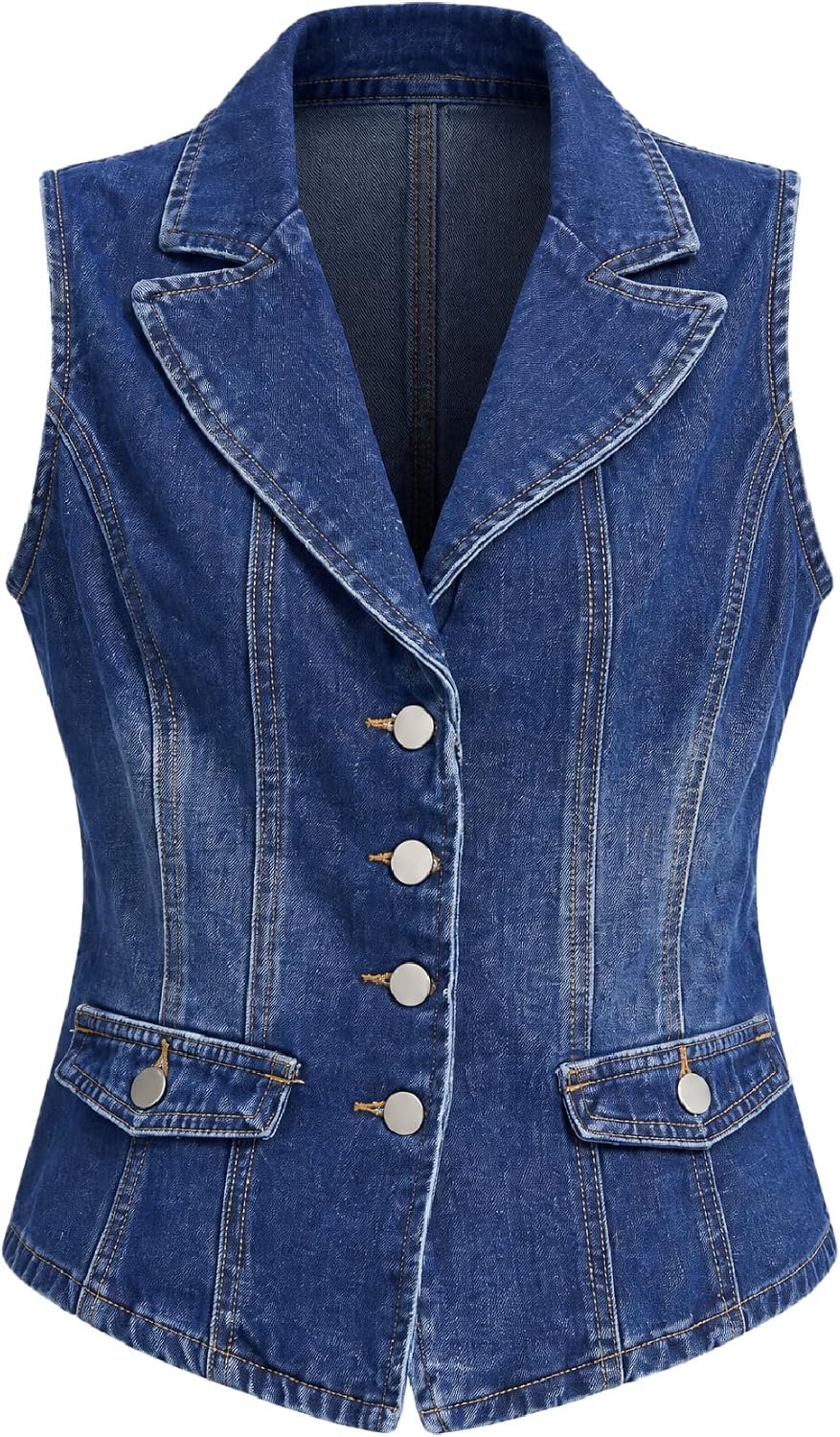 Jeansvest voor dames met V-hals en reverskraag