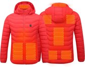 Verwarmde Jas Heren met USB – Elektrisch Verwarmde Winterjas met 3 Warmtestanden en Afneembare Capuchon – Rood (M)