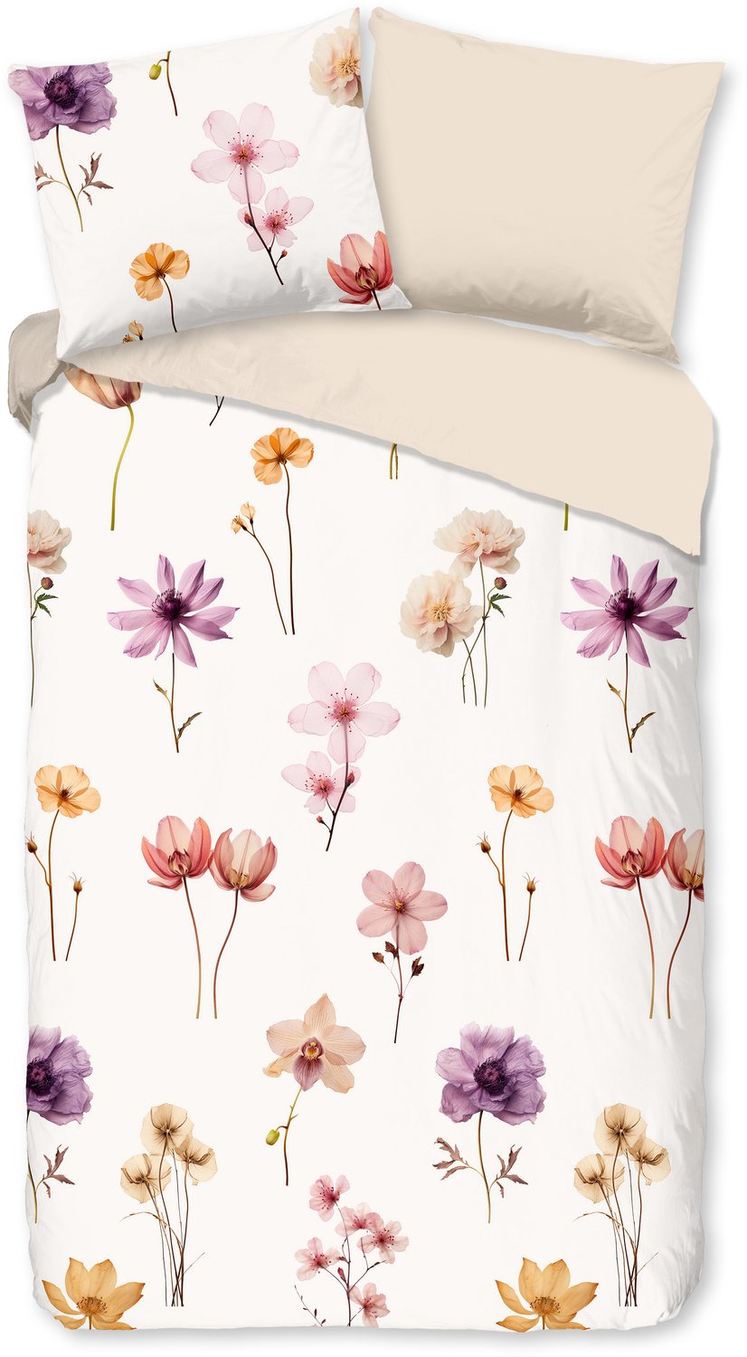 Pure dekbedovertrek bloemen - 1 persoons 140x200/220 cm - Ecru - Microvezel