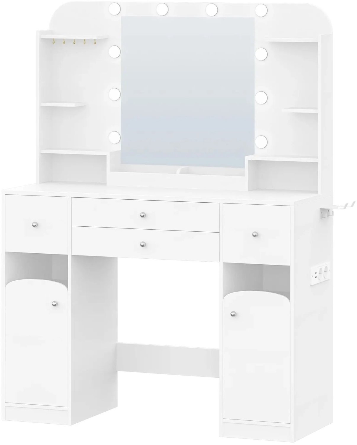 Atlasyx tafel - Make up - Kaptafel - Met spiegel en verlichting - Makeuptafel - Bureau - 2 stopcontacten - 108 x 40 x 144 cm - Wit