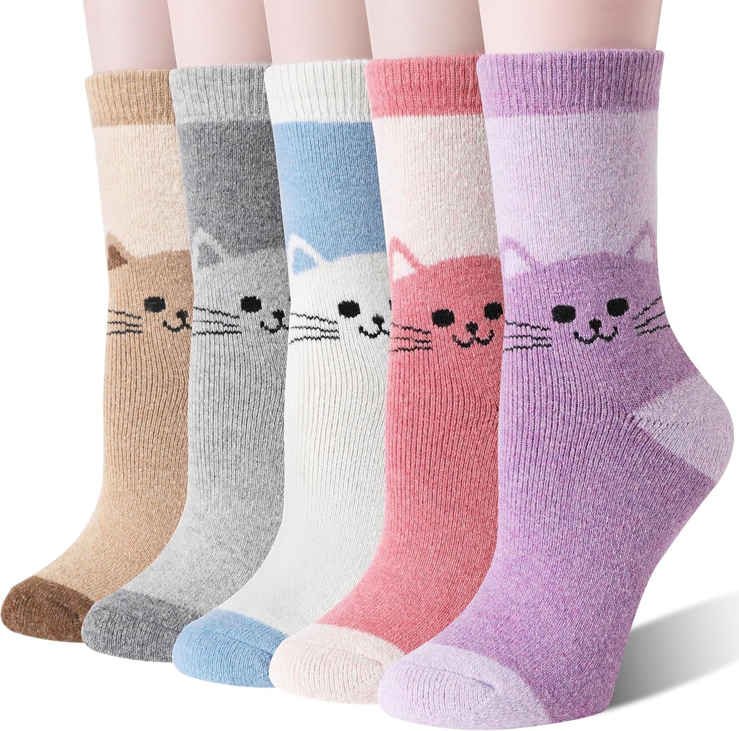 Thermosocks met kattenpatroon, 6 paar