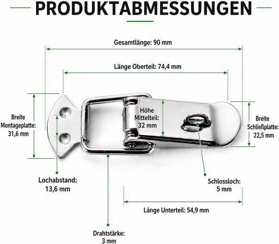 90 mm, 4 stuks, met vergrendelingsgat — afbeelding 2