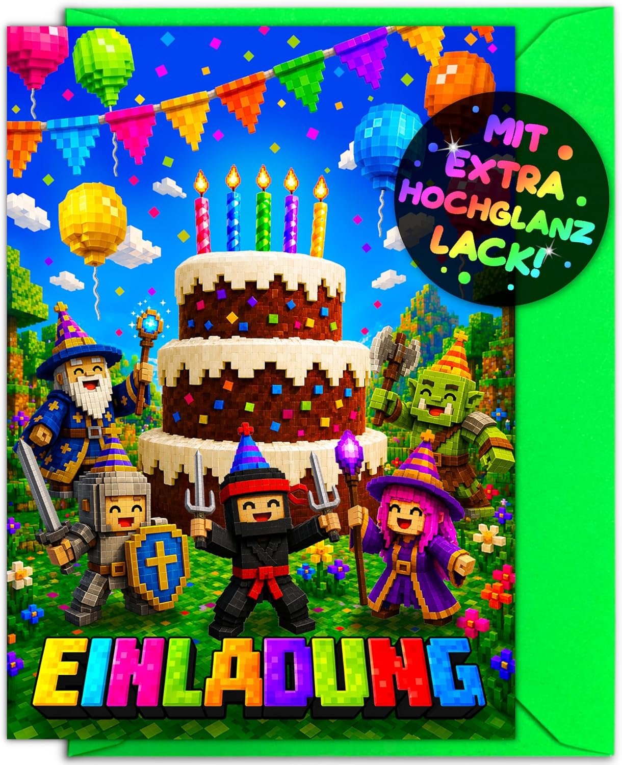 12x Gaming-uitnodiging voor kinderfeestje + 12x Enveloppen