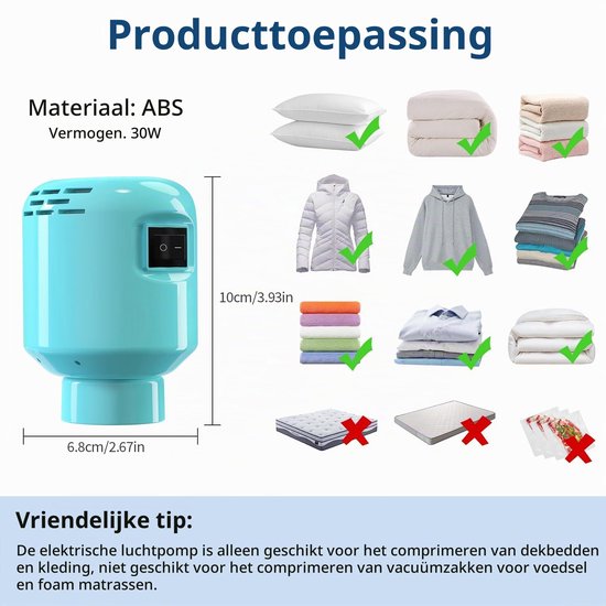 Elektrische luchtpomp voor draagbare vacuümzak, 55 W, 220 V, elektrische compressie, vacuümpomp, kledingopslag, dekbedden, donsjassen — afbeelding 3