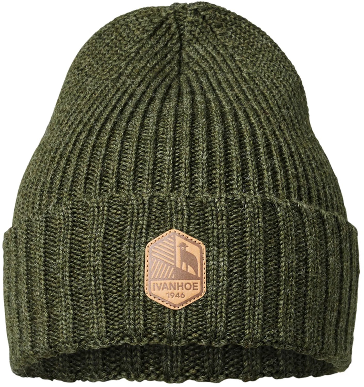 Ivanhoe rib gebreide muts van wol Ipsum Loden Green - One Size - Groen
