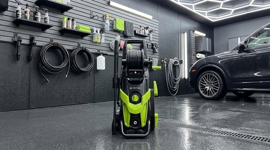 Hogedrukreiniger 180 Bar - Elektrische Reiniger met 7m Slang, Slanghaspel & Schuimreservoir - Inclusief Vuilfrees & 6-in-1 Mondstuk - Voor Terras, Auto & Tuin - Laura Homestore - Groen — afbeelding 5