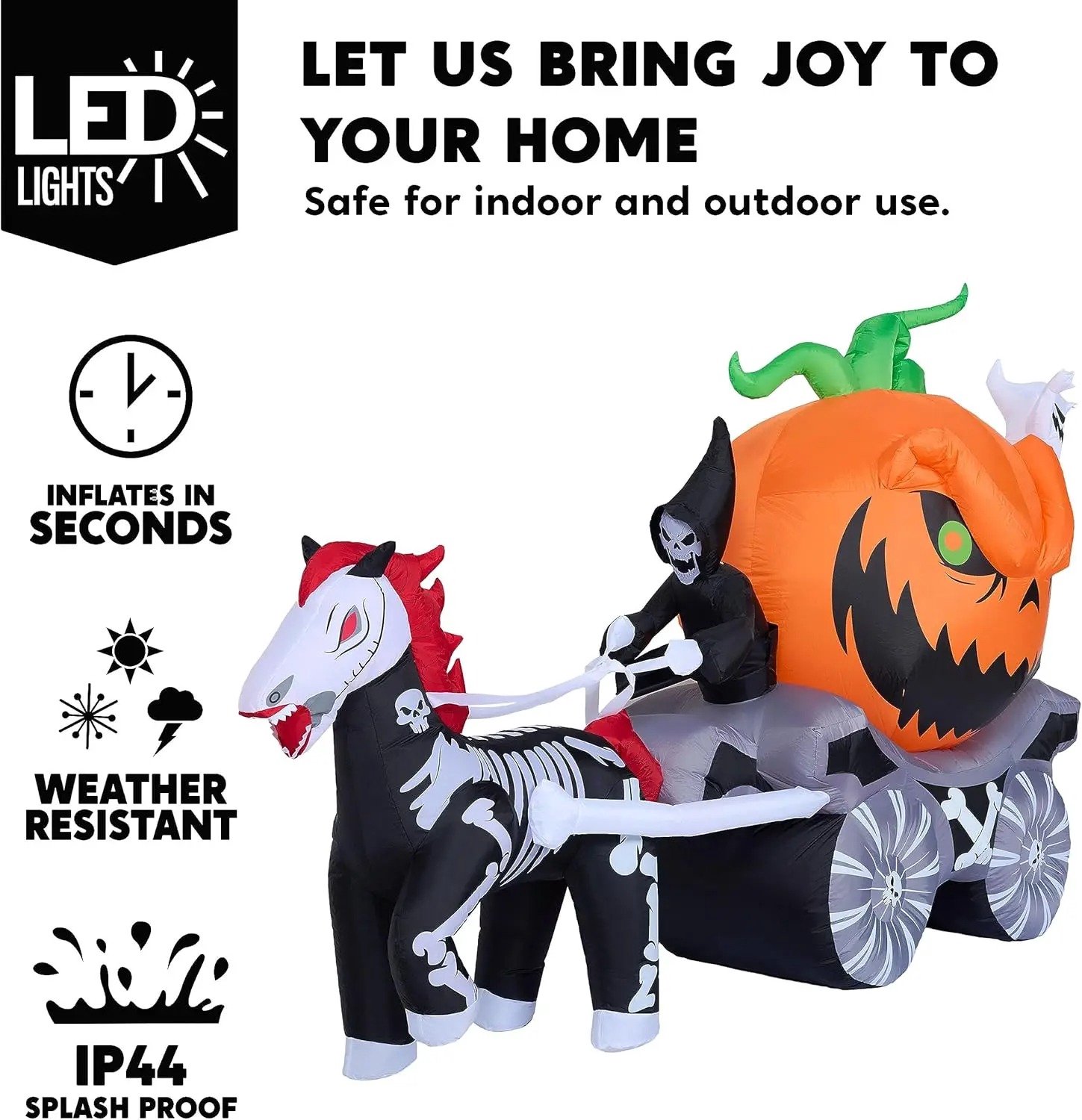 Veya Halloween Pompoenkar - Decoratie buiten - Opblaasbaar - Versiering - Verlichting - Versiering tuin - 240 cm - Met pomp