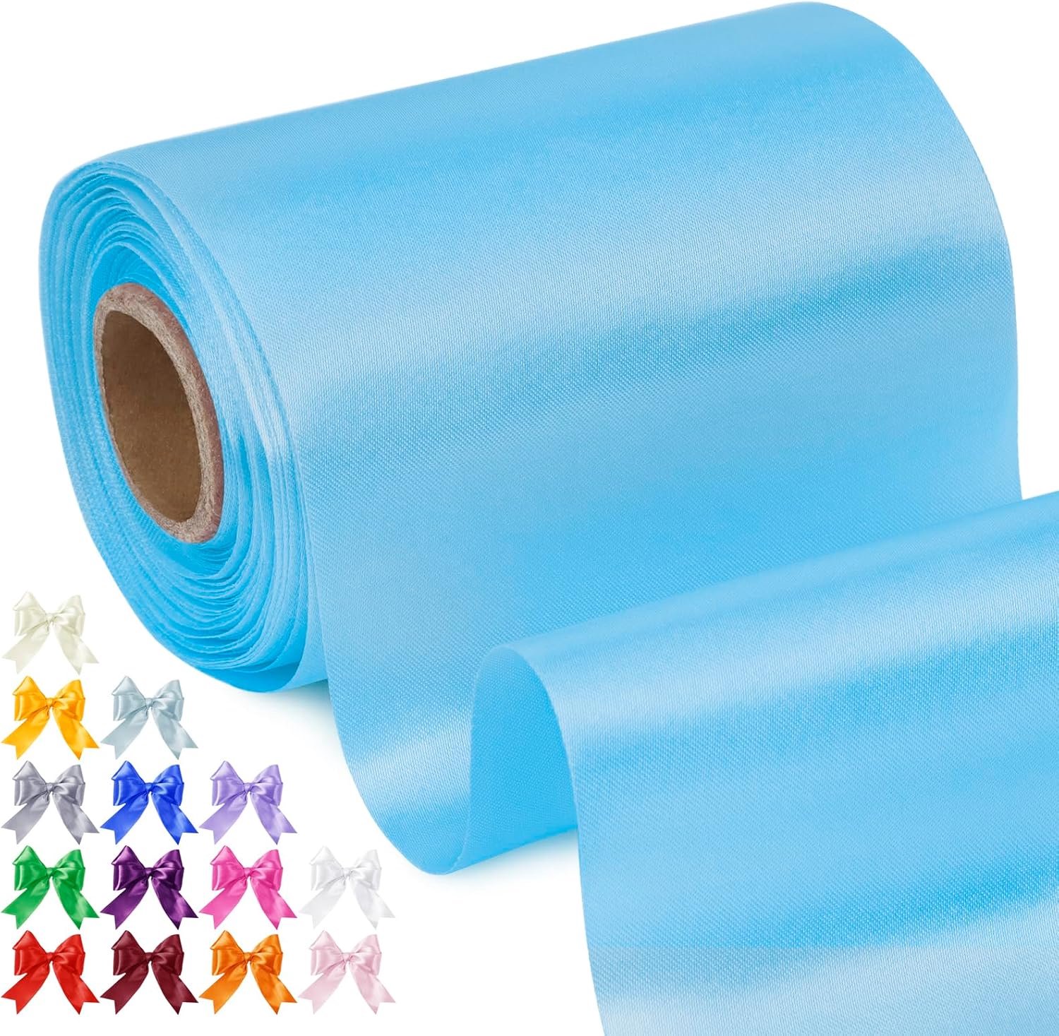 10 cm breed x 20 m lang, blauw satin