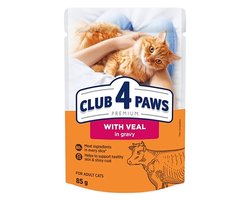 Club 4 Paws Natvoer - Kalfsvlees in Jus - 24x85g Volwassen Katten, Omega 3 & 6, Complete Voeding