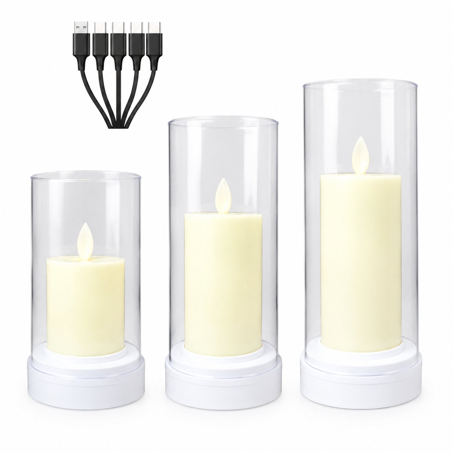 SWGOTA led kaarsen, set van 3 met warm licht en afstandsbediening, transparante cilindervormige behuizing, hoogtes 14,5/17,5/19,5 cm