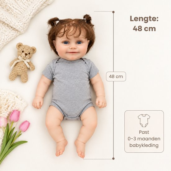 TEKROA® Levensechte Reborn Baby Pop Meisje - 48 cm Volledig Lichaam Waterdicht ethyleen- Realistische Pasgeboren Speelgoedpop met Kleding en Accessoires — cadeau in Spellen & Speelgoed - foto 2