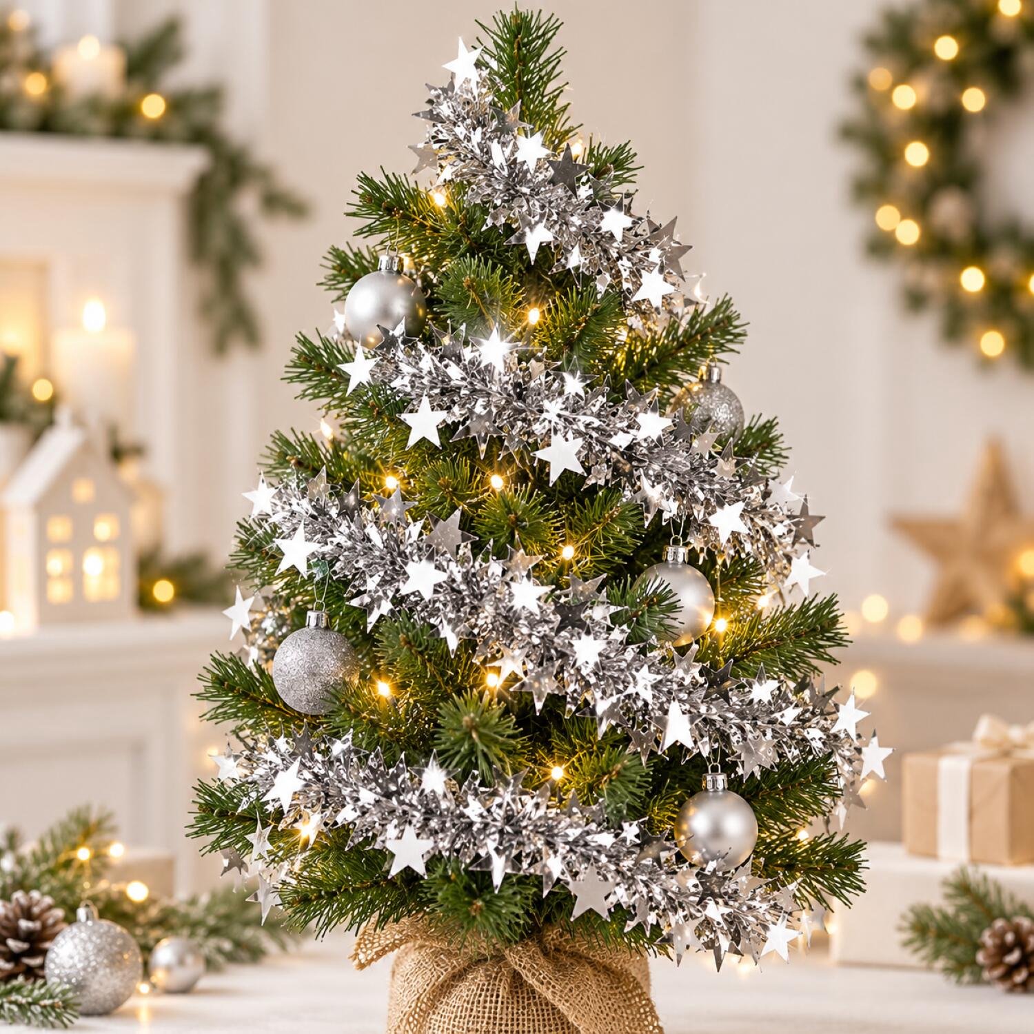 Kerstslinger zilver 750cm - 3x - Guirlande folie lametta - Zilveren kerstboom versieringen – foto 5
